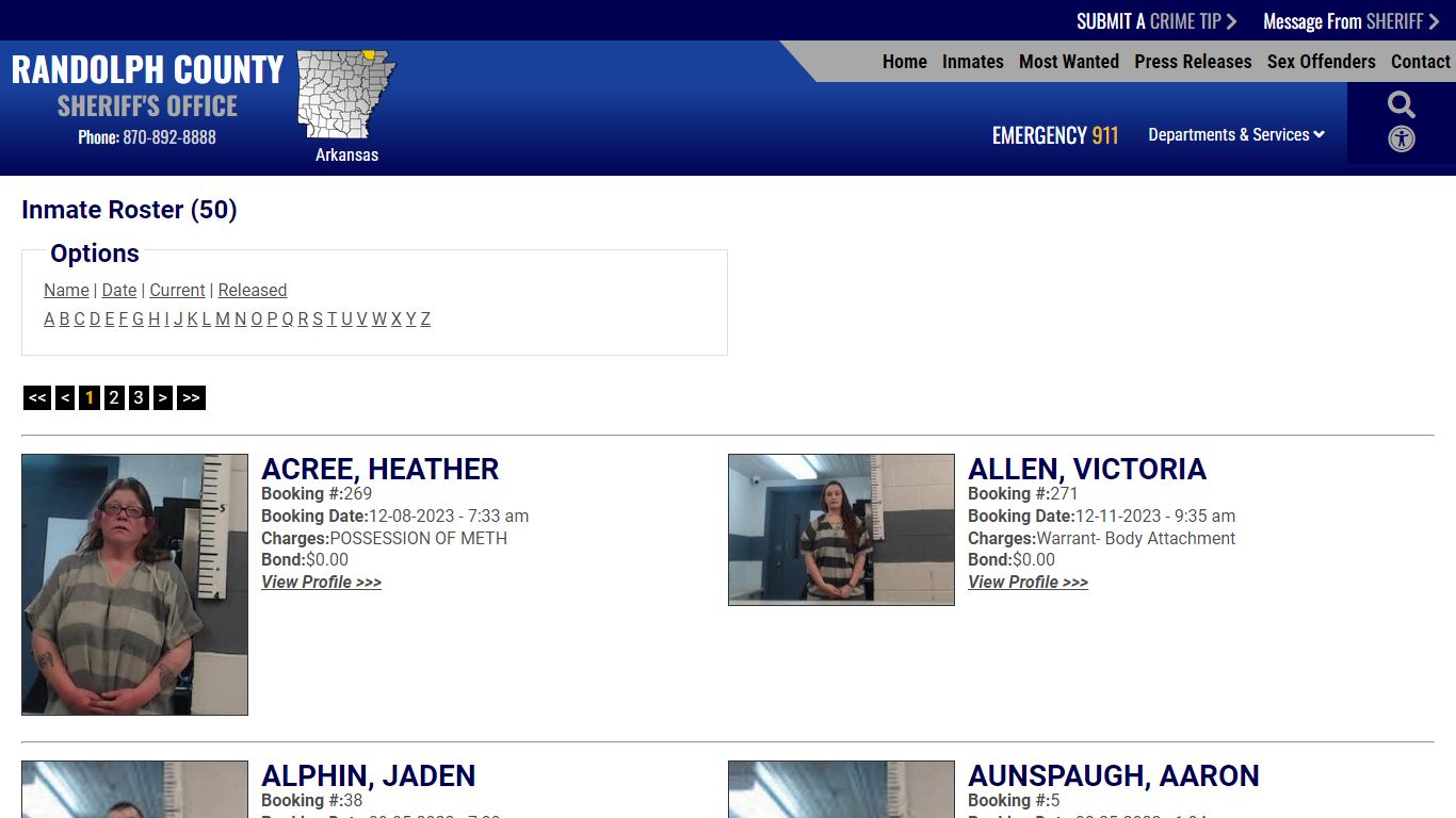 Inmate Roster - Current Inmates - Randolph County Sheriff AR