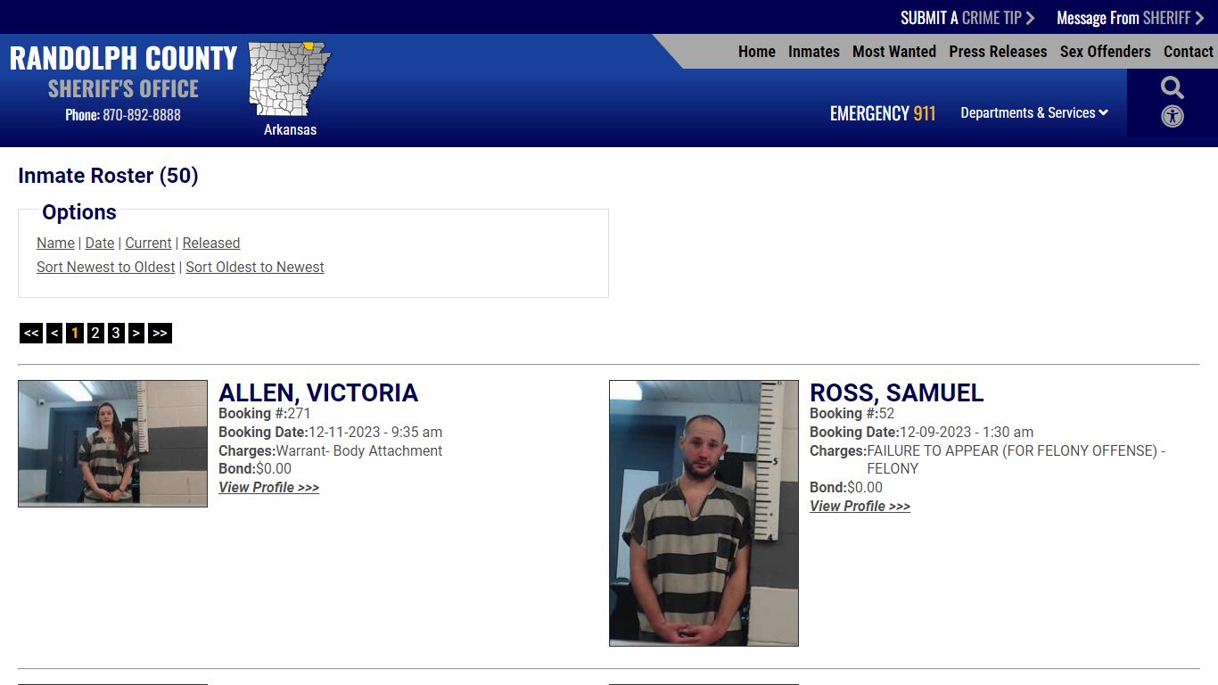 Current Inmates Booking Date Descending - Randolph County Sheriff